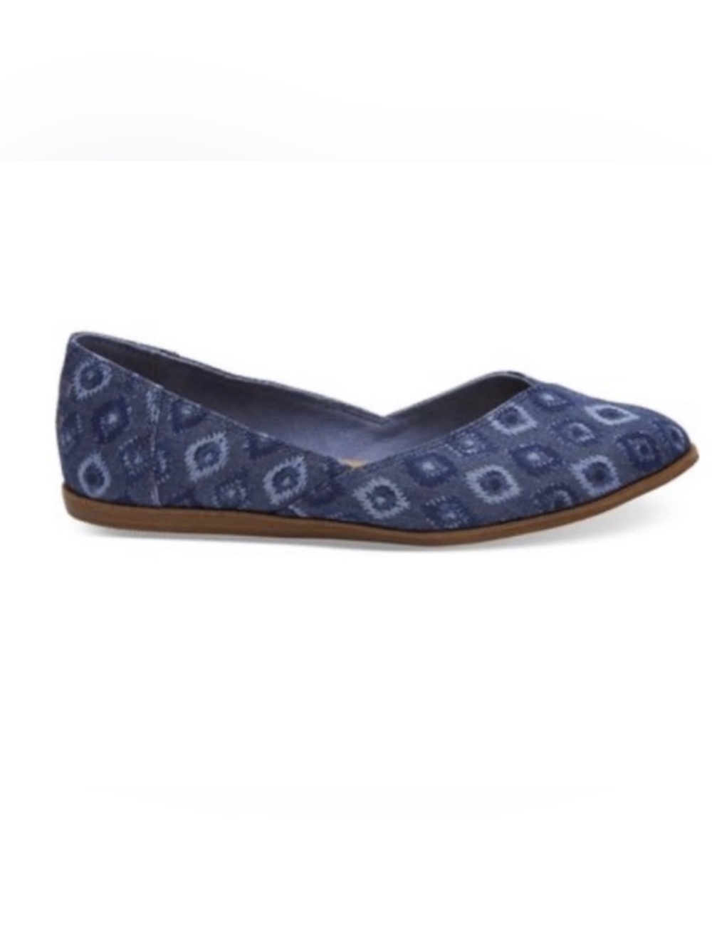 TOMS Size 8.5 Jutti Blue Bleached Patterned Pointed-Toe Slip-On Flats
